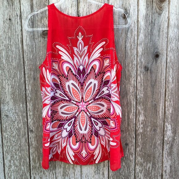 Elle Boho Flowy Floral Pattern Sleeveless Blouse Tank Medium - Picture 2 of 3